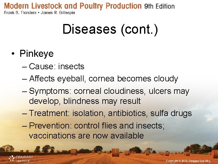 Diseases (cont. ) • Pinkeye – Cause: insects – Affects eyeball, cornea becomes cloudy