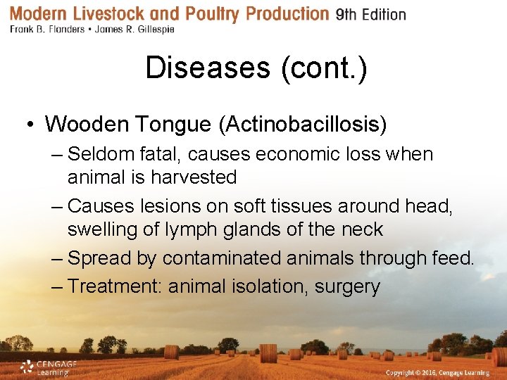 Diseases (cont. ) • Wooden Tongue (Actinobacillosis) – Seldom fatal, causes economic loss when