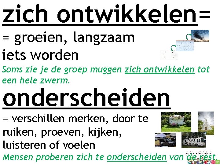 zich ontwikkelen= = groeien, langzaam iets worden Soms zie je de groep muggen zich