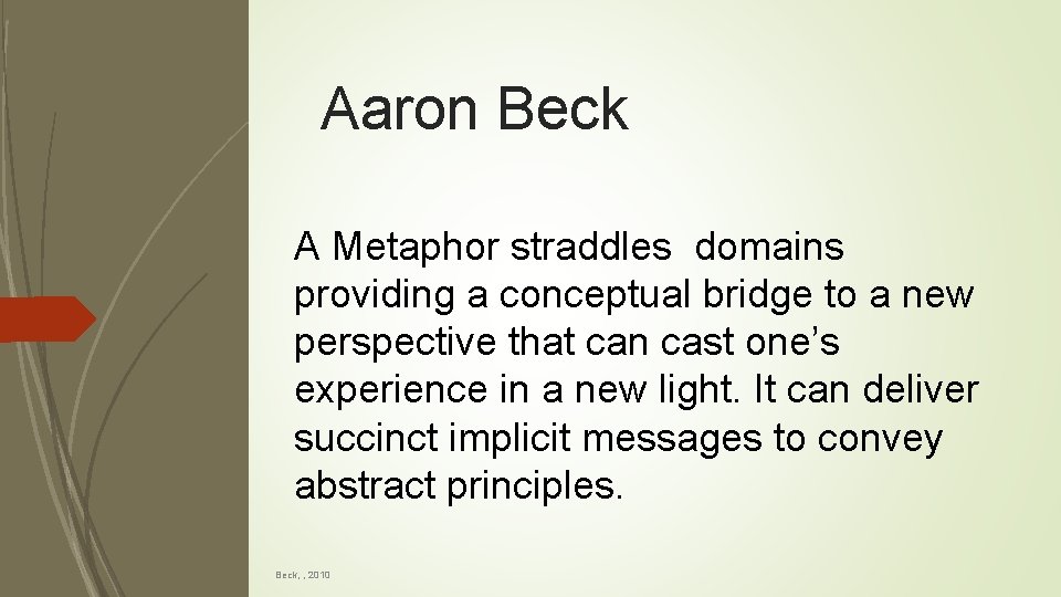 Aaron Beck A Metaphor straddles domains providing a conceptual bridge to a new perspective