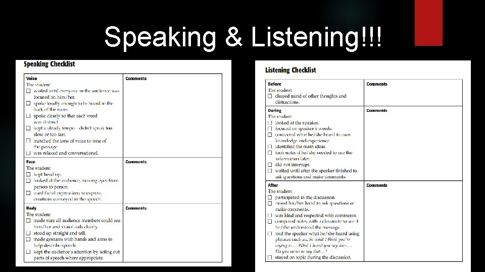 Speaking & Listening!!! 