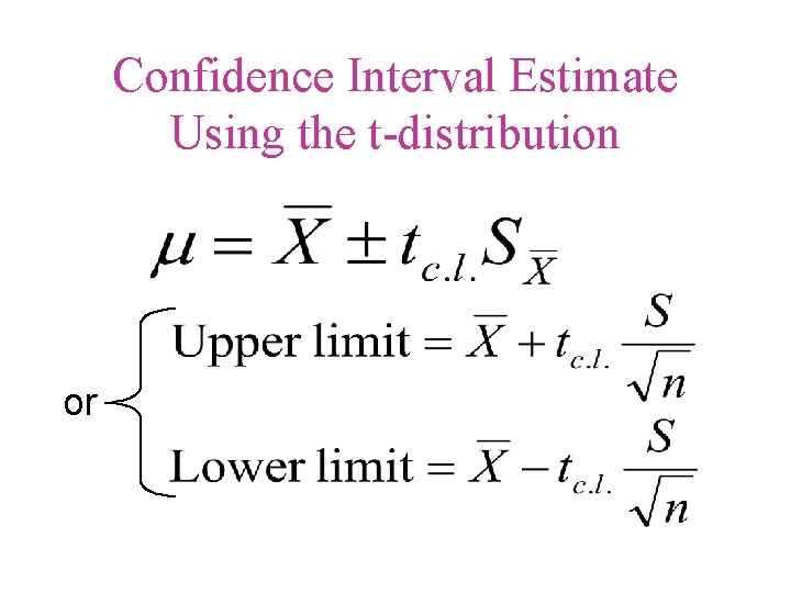 Confidence Interval Estimate Using the t-distribution or 