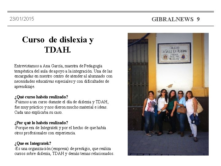 GIBRALNEWS 9 23/01/2015 Curso de dislexia y TDAH. Entrevistamos a Ana García, maestra de
