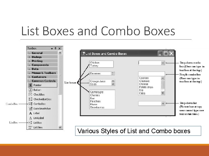 List Boxes and Combo Boxes Various Styles of List and Combo boxes 