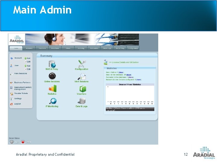 Main Admin Aradial Proprietary and Confidential 12 
