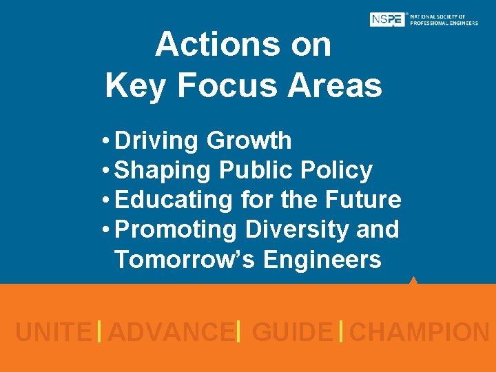 Actions on Key Focus Areas • Driving Growth • Shaping Public Policy • Educating