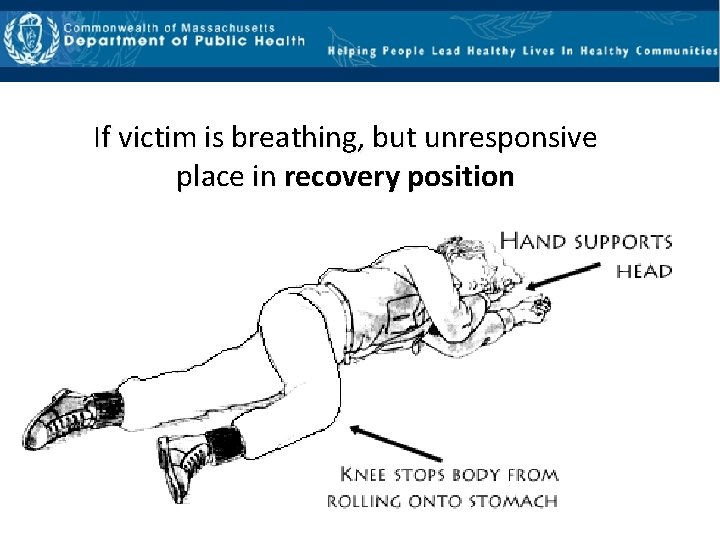 If victim is breathing, but unresponsive place in recovery position 