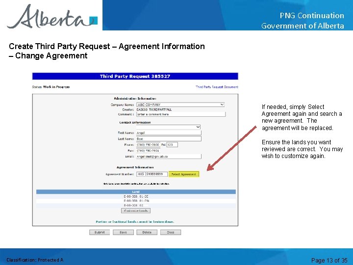 PNG Continuation Government of Alberta Create Third Party Request – Agreement Information – Change