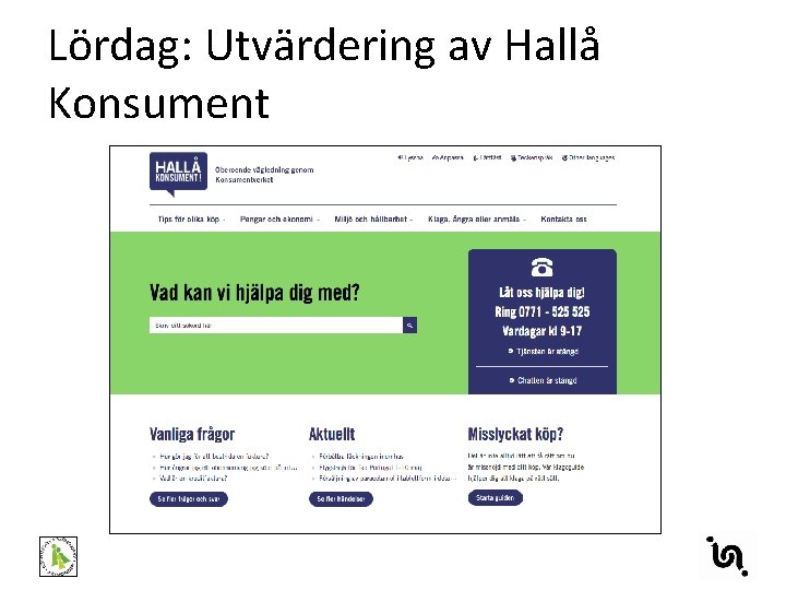 Lördag: Utvärdering av Hallå Konsument 