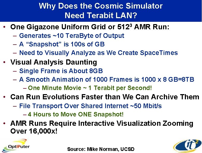 Why Does the Cosmic Simulator Need Terabit LAN? • One Gigazone Uniform Grid or