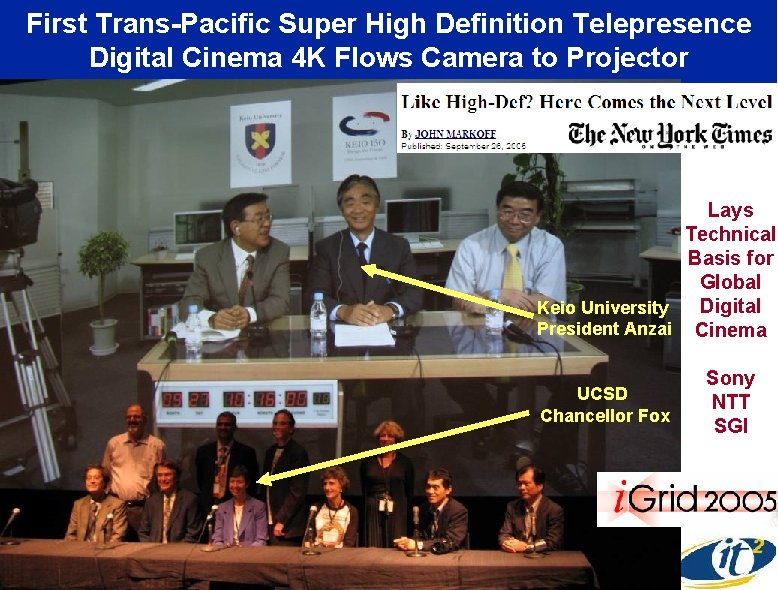 First Trans-Pacific Super High Definition Telepresence Digital Cinema 4 K Flows Camera to Projector