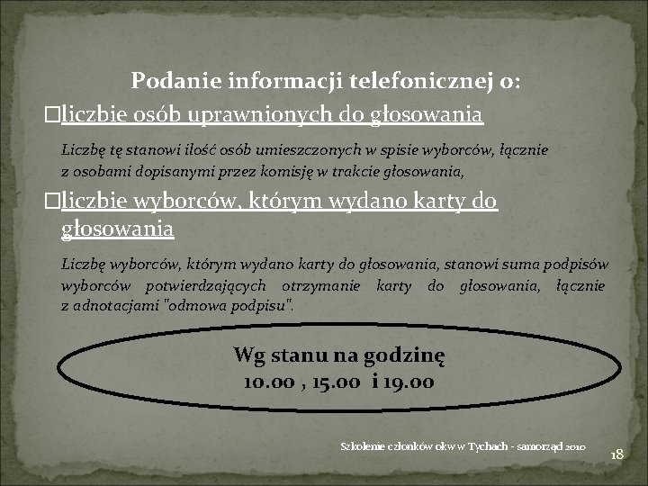 Podanie informacji telefonicznej o: �liczbie osób uprawnionych do głosowania Liczbę tę stanowi ilość osób