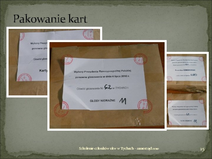 Pakowanie kart Szkolenie członków okw w Tychach - samorząd 2010 25 