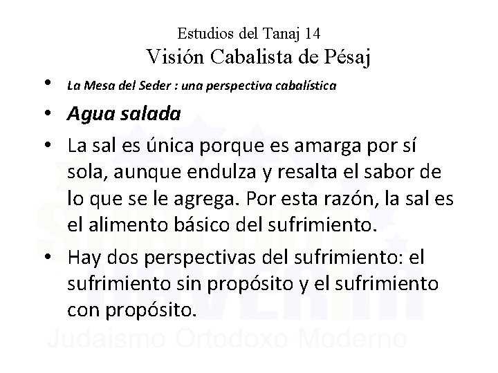 Estudios del Tanaj 14 Visión Cabalista de Pésaj • La Mesa del Seder :