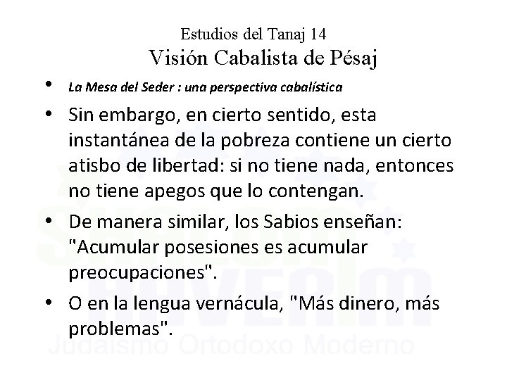 Estudios del Tanaj 14 Visión Cabalista de Pésaj • La Mesa del Seder :