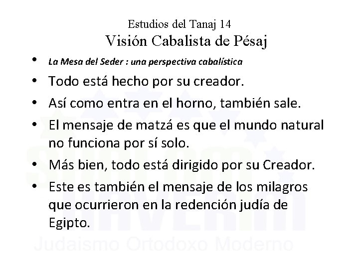 Estudios del Tanaj 14 Visión Cabalista de Pésaj • La Mesa del Seder :