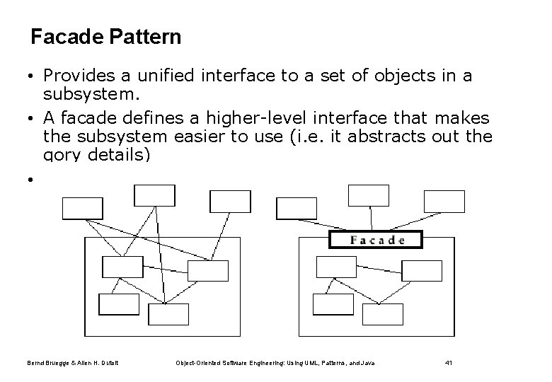 Facade Pattern • Provides a unified interface to a set of objects in a