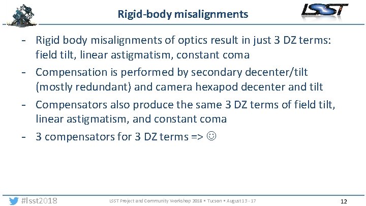 Rigid-body misalignments - Rigid body misalignments of optics result in just 3 DZ terms: