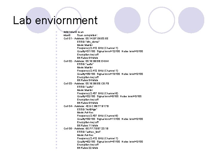Lab enviornment l l l l l l l l l l iwlist wlan Lab enviornment l l l l l l l l l l iwlist wlan