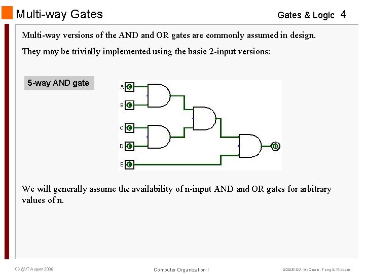 Multi-way Gates & Logic 4 Multi-way versions of the AND and OR gates are