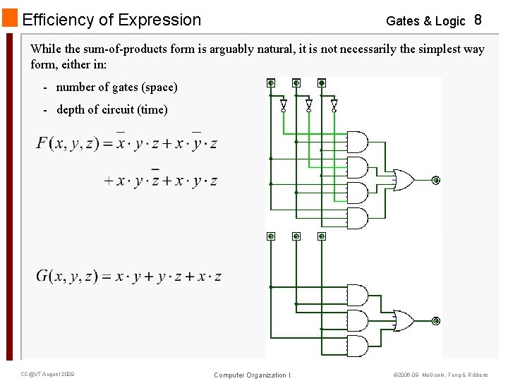 Efficiency of Expression Gates & Logic 8 While the sum-of-products form is arguably natural,