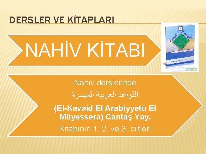 DERSLER VE KİTAPLARI NAHİV KİTABI Nahiv derslerinde ﺍﻟﻘﻮﺍﻋﺪ ﺍﻟﻌﺮﺑﻴﺔ ﺍﻟﻤﻴﺴﺮﺓ (El-Kavaid El Arabiyyetü El