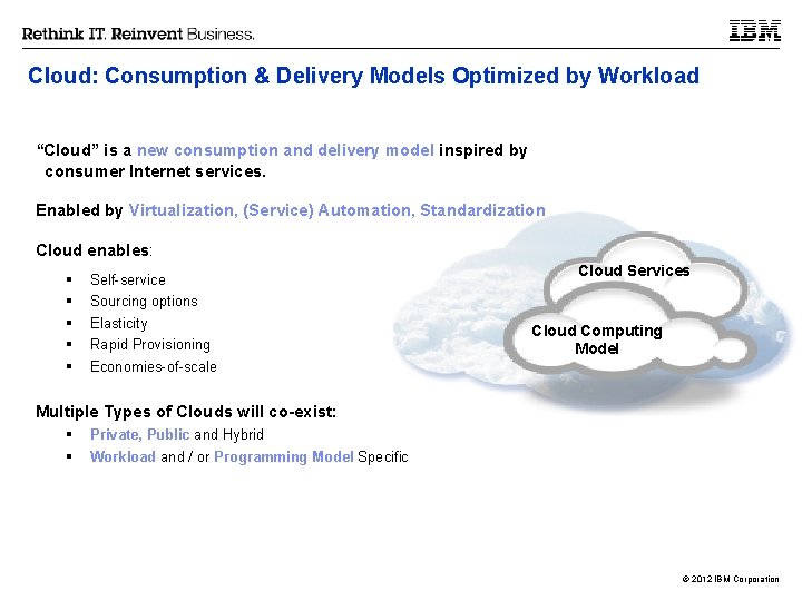 Cloud: Consumption & Delivery Models Optimized by Workload “Cloud” is a new consumption and