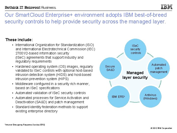 Our Smart. Cloud Enterprise+ environment adopts IBM best-of-breed security controls to help provide security
