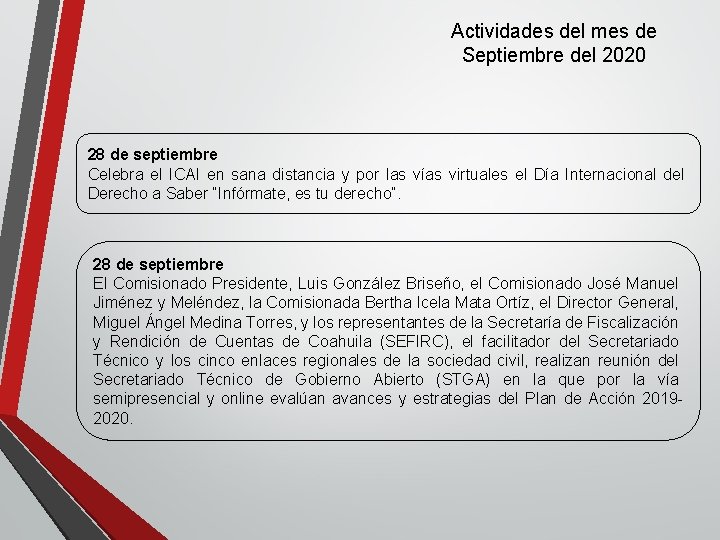 Actividades del mes de Septiembre del 2020 28 de septiembre Celebra el ICAI en