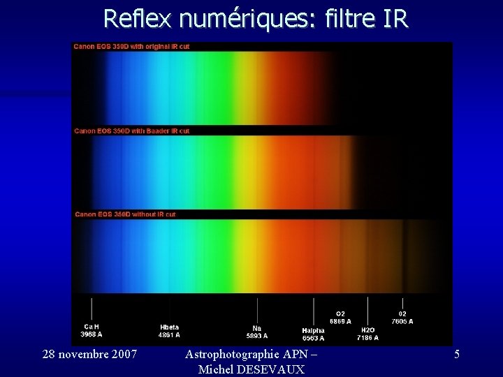 Reflex numériques: filtre IR 28 novembre 2007 Astrophotographie APN – Michel DESEVAUX 5 Reflex numériques: filtre IR 28 novembre 2007 Astrophotographie APN – Michel DESEVAUX 5