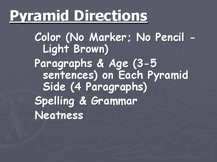Pyramid Directions Color (No Marker; No Pencil Light Brown) Paragraphs & Age (3 -5