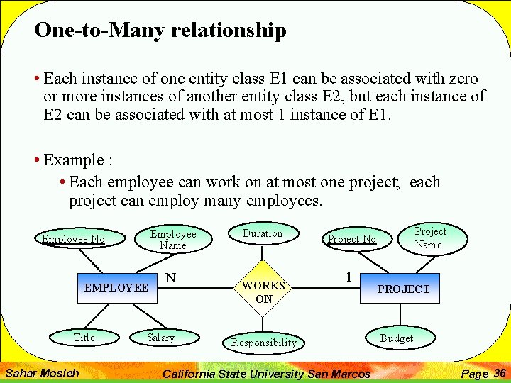 One-to-Many relationship • Each instance of one entity class E 1 can be associated