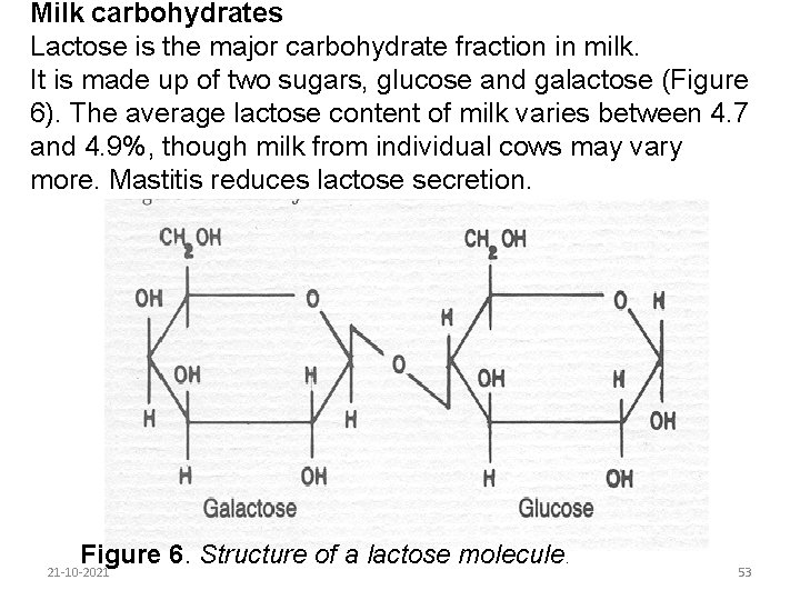 Milk carbohydrates Lactose is the major carbohydrate fraction in milk. It is made up