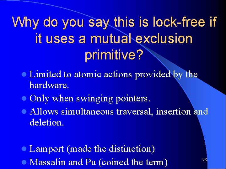 Why do you say this is lock-free if it uses a mutual exclusion primitive?