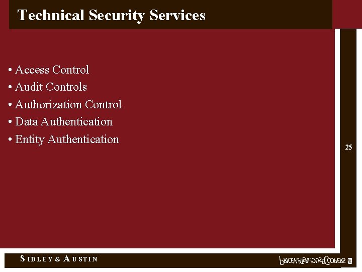 Technical Security Services • Access Control • Audit Controls • Authorization Control • Data