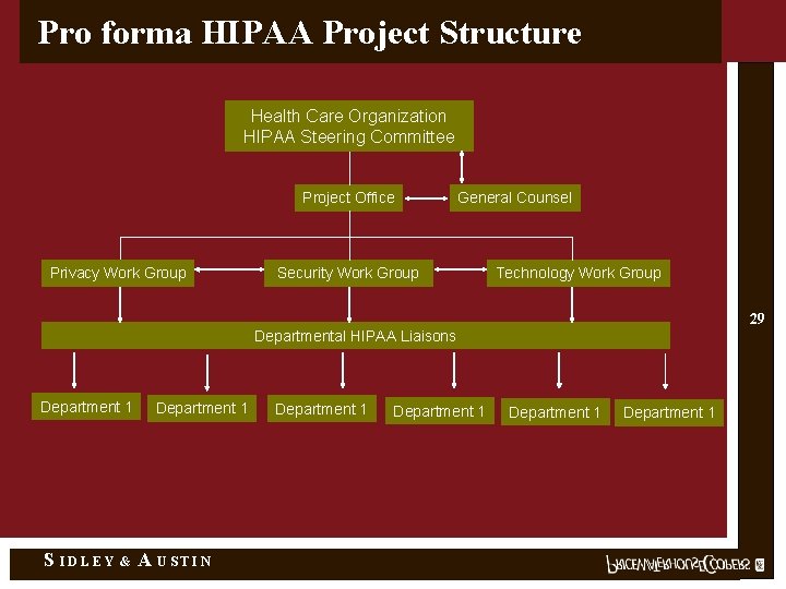 Pro forma HIPAA Project Structure Health Care Organization HIPAA Steering Committee Project Office Privacy