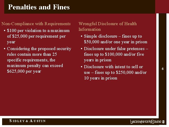 Penalties and Fines Non-Compliance with Requirements • $100 per violation to a maximum of