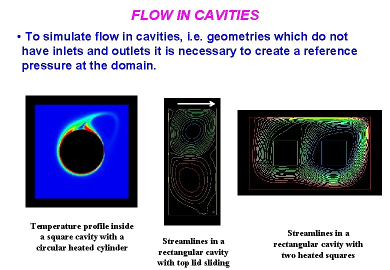 FLOW IN CAVITIES • To simulate flow in cavities, i. e. geometries which do