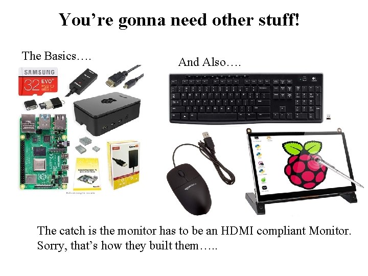 You’re gonna need other stuff! The Basics…. And Also…. The catch is the monitor