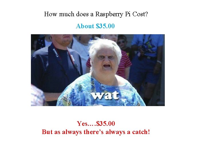 How much does a Raspberry Pi Cost? About $35. 00 Yes…. $35. 00 But