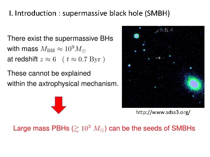 I. Introduction : supermassive black hole (SMBH) http: //www. sdss 3. org/ 