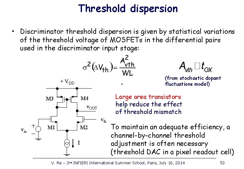 Threshold dispersion • Discriminator threshold dispersion is given by statistical variations of the threshold