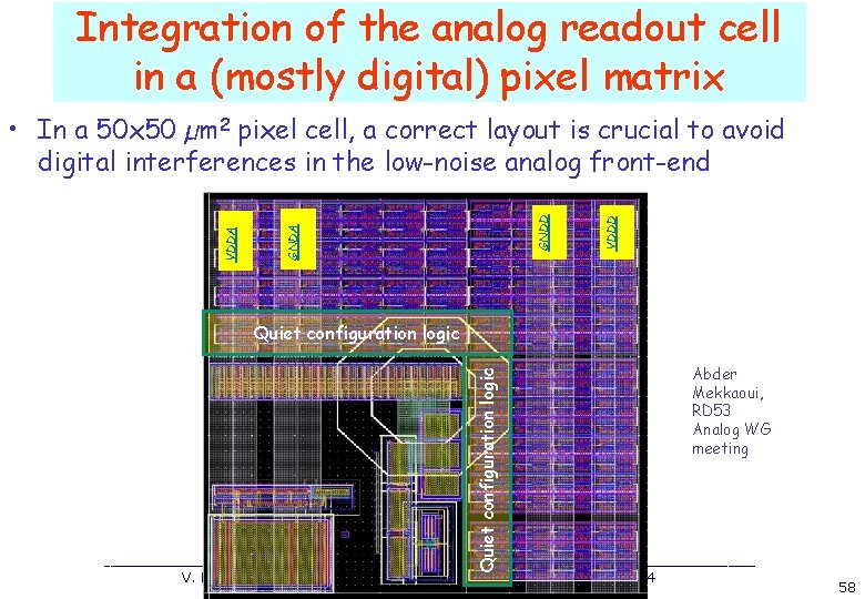 Integration of the analog readout cell in a (mostly digital) pixel matrix VDDD GNDA