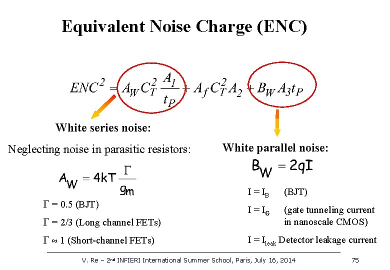 Equivalent Noise Charge (ENC) White series noise: Neglecting noise in parasitic resistors: G =