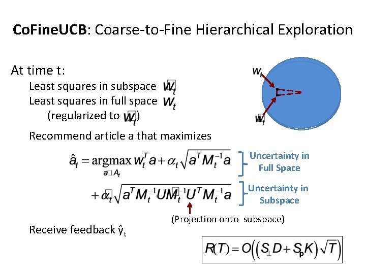 Co. Fine. UCB: Coarse-to-Fine Hierarchical Exploration At time t: Least squares in subspace Least