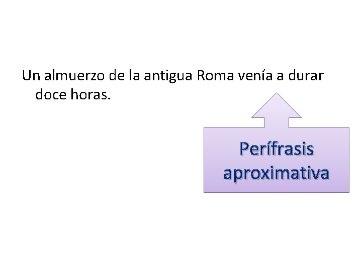 Un almuerzo de la antigua Roma venía a durar doce horas. Perífrasis aproximativa Un almuerzo de la antigua Roma venía a durar doce horas. Perífrasis aproximativa