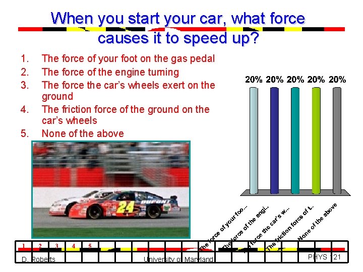 When you start your car, what force causes it to speed up? 1. 2.