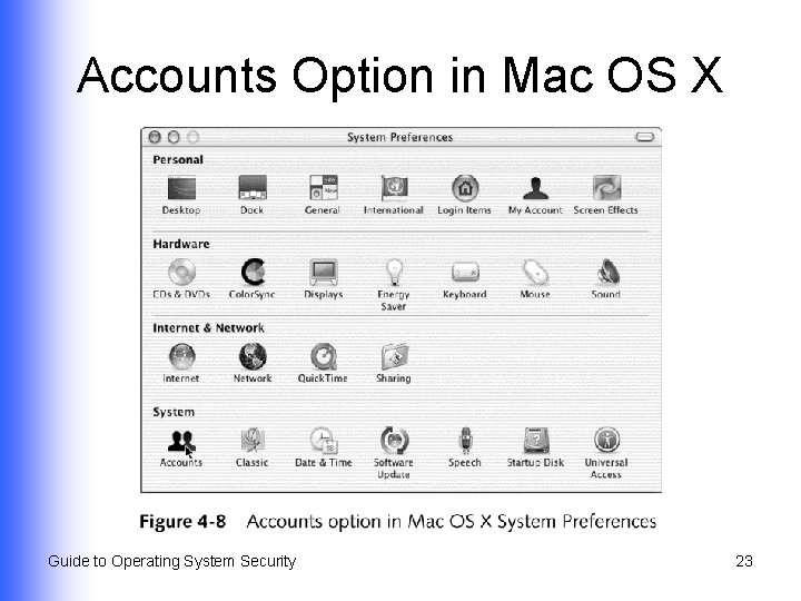 Accounts Option in Mac OS X Guide to Operating System Security 23 