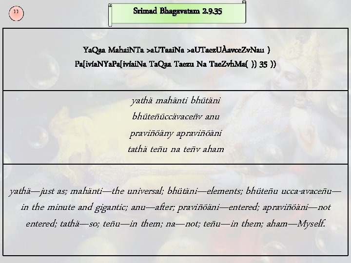 11 Srimad Bhagavatam 2. 9. 35 Ya. Qaa Mahai. NTa >a. UTaai. Na >a.