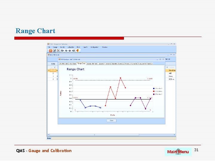 Range Chart. QMS – Gauge and Calibration Main Menu 31 